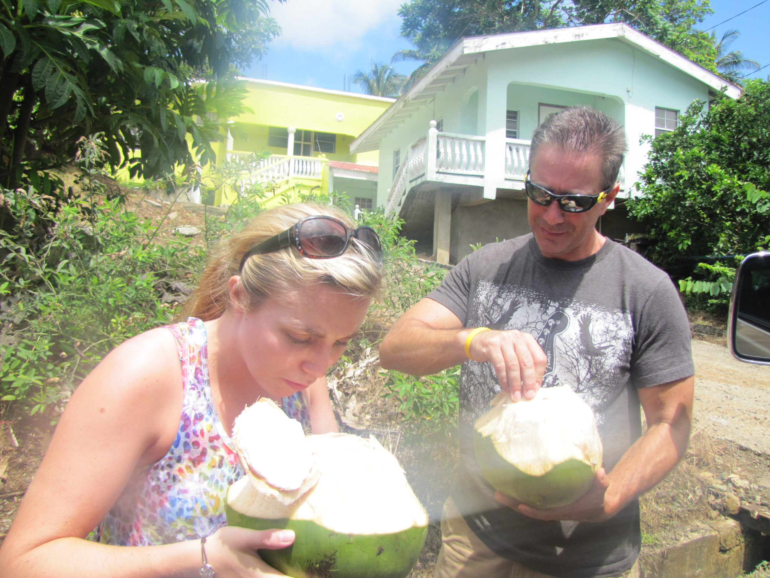 Haley and Daddy meeting a local coconut man.